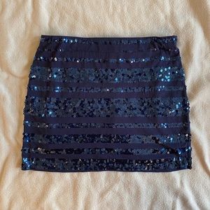 Express Navy Blue Sequin Striped Skirt